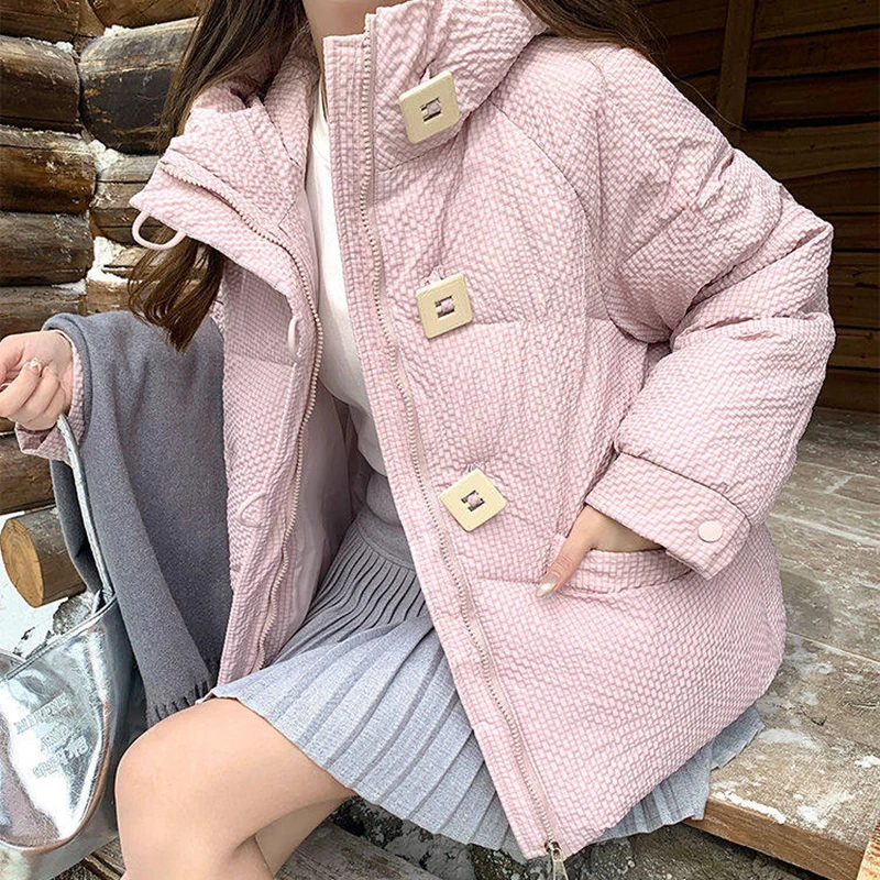 

Корейский стиль с капюшоном, свободное пуховое хлопковое пальто, короткие парки в клетку, верхняя теплая толстая куртка с длинными рукавами, верхняя одежда на зиму 2026