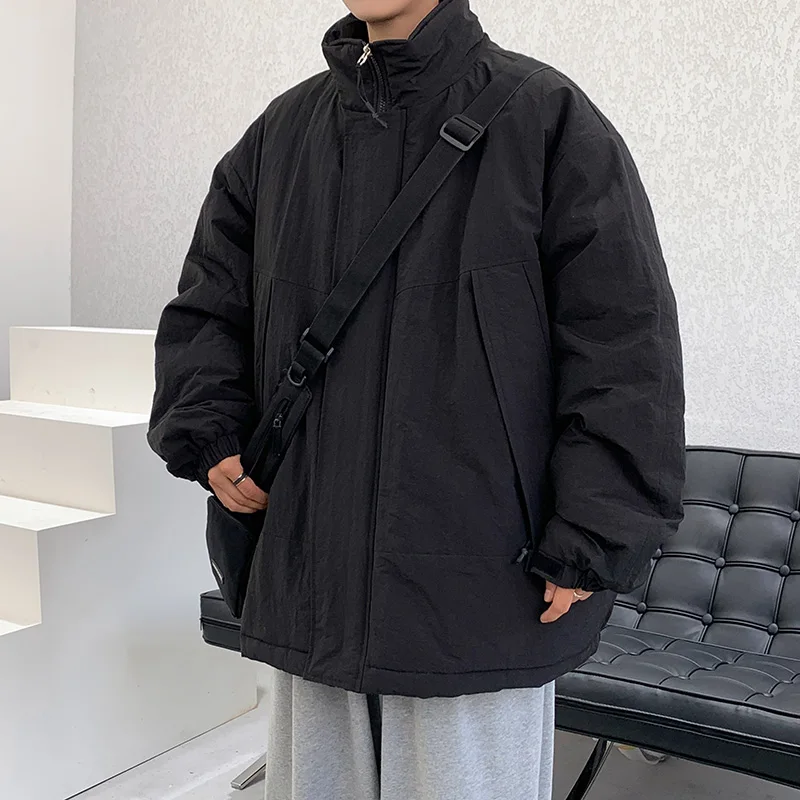 

Winter Thiened Cotton Jaet Men's Loose Fit Faionable Brand Windbreaker Coat Teenage Stand Collar Warm Workwear Cotton Coat