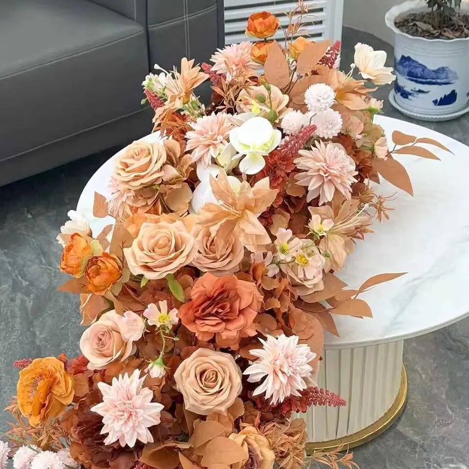 

2M Luxury 5D Orange Caramel Autumn Floral Runner Flower Ball Wedding Birthday Party Table Arrangement Wall Backdrop Decoration