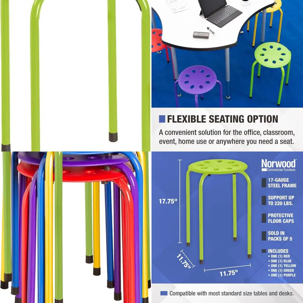 

Портативные штабелируемые табуреты, высота 17,75, для детей и взрослых, разные цвета, 5 шт.