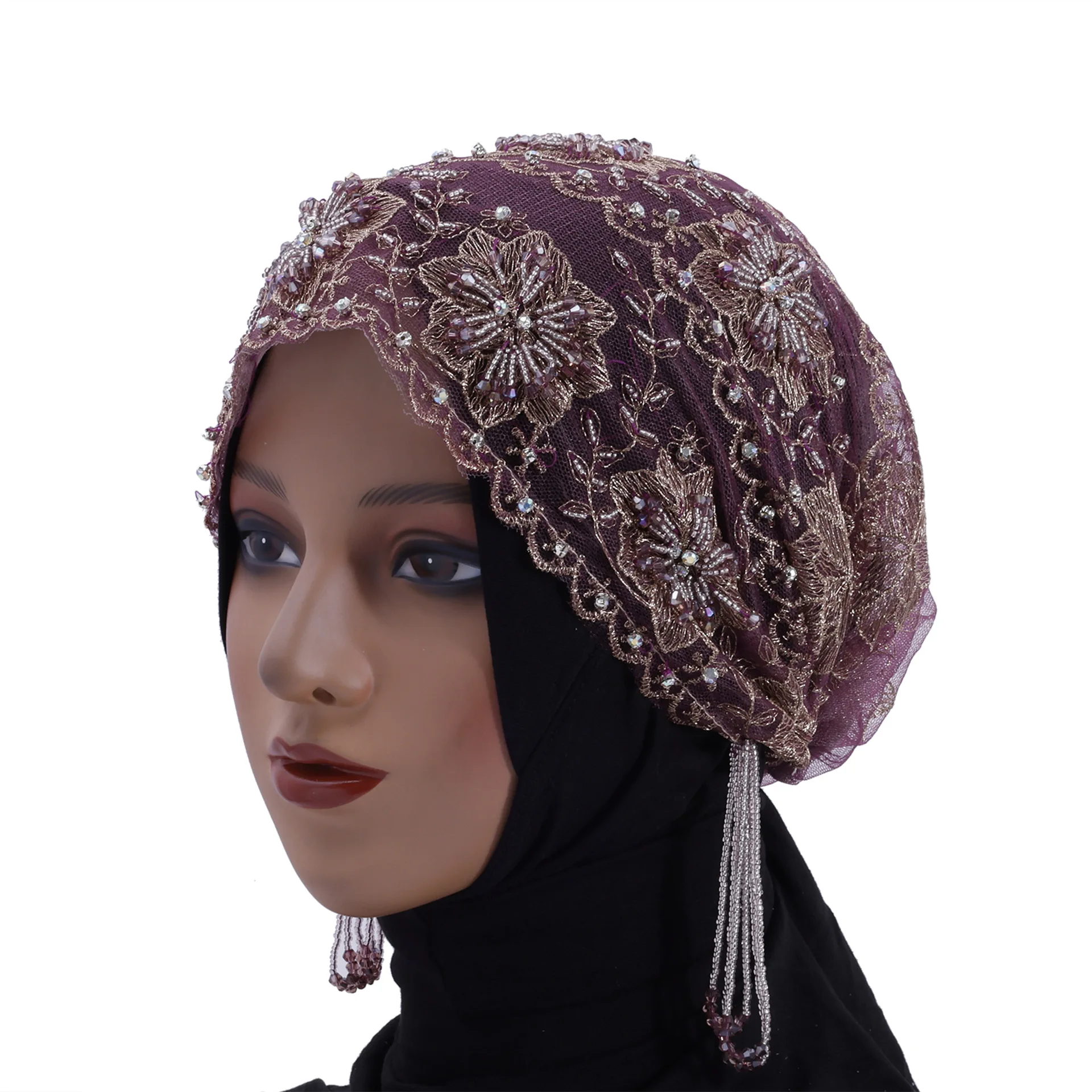 Muslim Hat Hijabs for Women Double Layer Soft Headscarf Embroidered Hats Home Ramadan Outdoor Work Blue Pink Ethnic Caps 2026