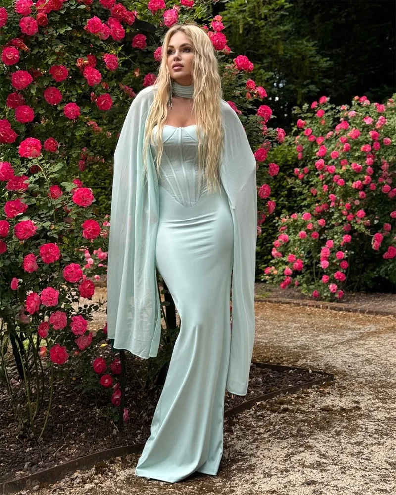 Green Sexy Prom Dress With Scarf Corset Sheath Long Party Gown Summer Casual Hot Girl Formal Wedding Guest Birthday Robe