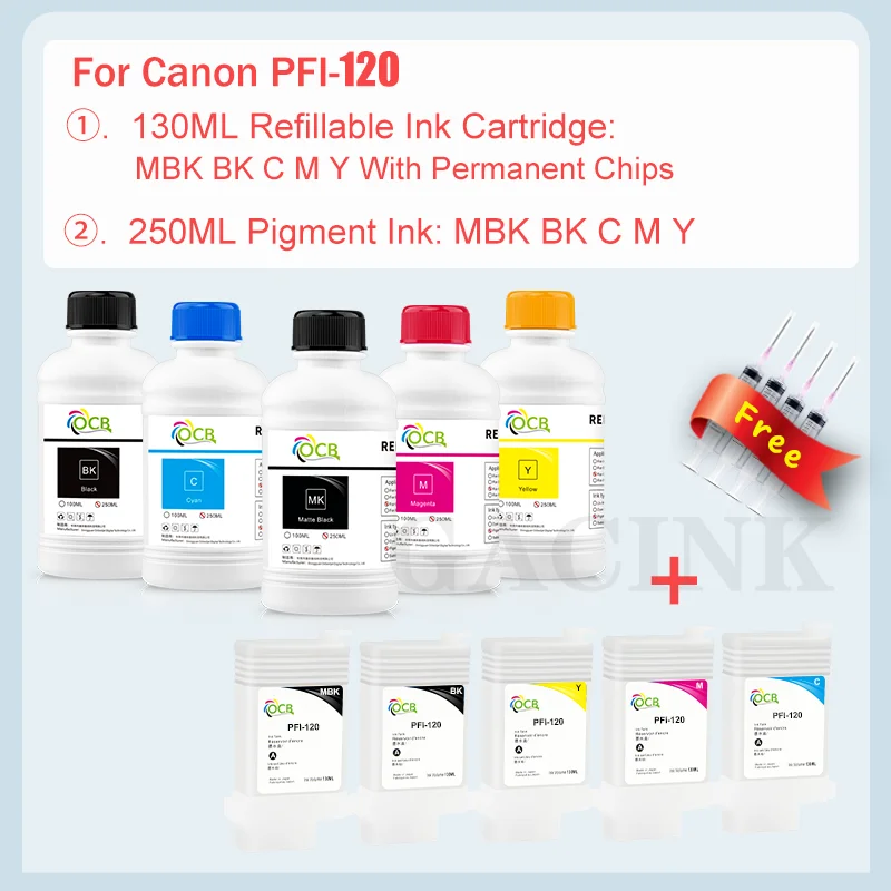 250ml Refill Ink Kit For PFI-120 PFI120 Refillalbe Ink Cartridge With ARC Chip For Canon TM200 TM205 TM300 TM305 WithPigment Ink