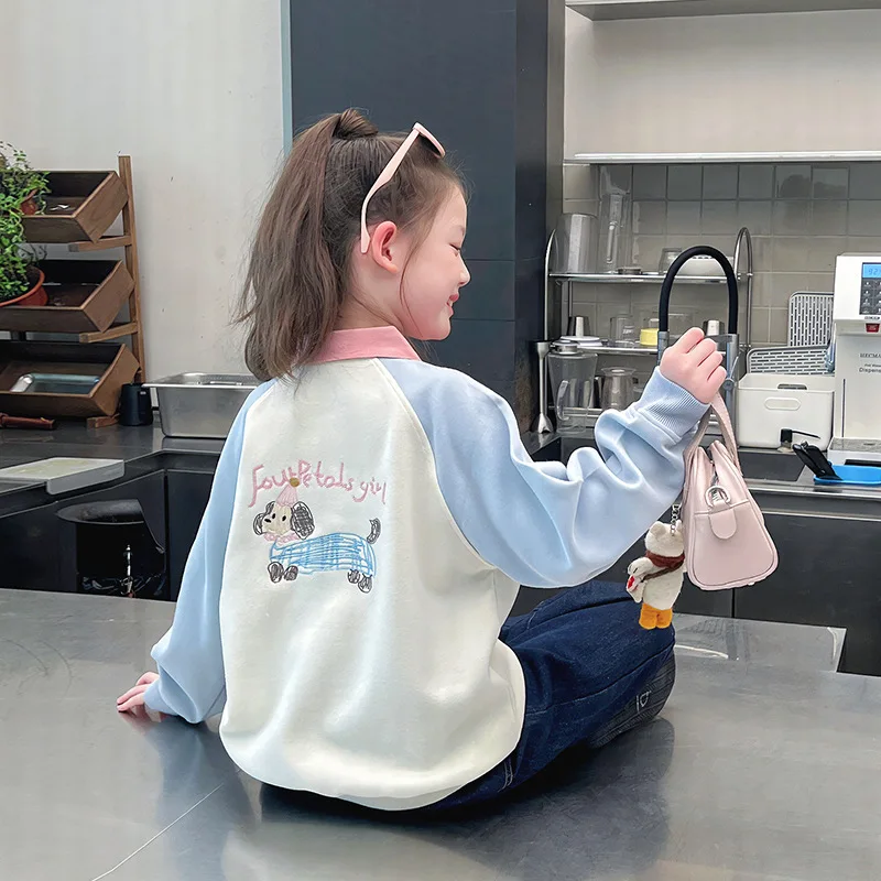 

Children's Lapel Color-Block Sweatshirt for Girls Stylish Long SleevePoloGirls' Big Kids Collared Top2025New Spring and Autumn C