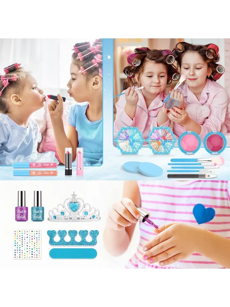 Make-up-Set für Mädchen und Kinder, waschbares echtes Make-up-Set, Kinderspielzeug-Make-up-Starter-Set, Kosmetik-Schönheitsset, Frozen Make-up-Set