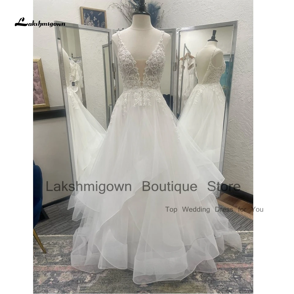 Lakshmigown Princess Bridal Tulle Wedding Gowns Open Back 2025 Vestidos Sexy Beach Wedding Dresses Beading Lace Appliques