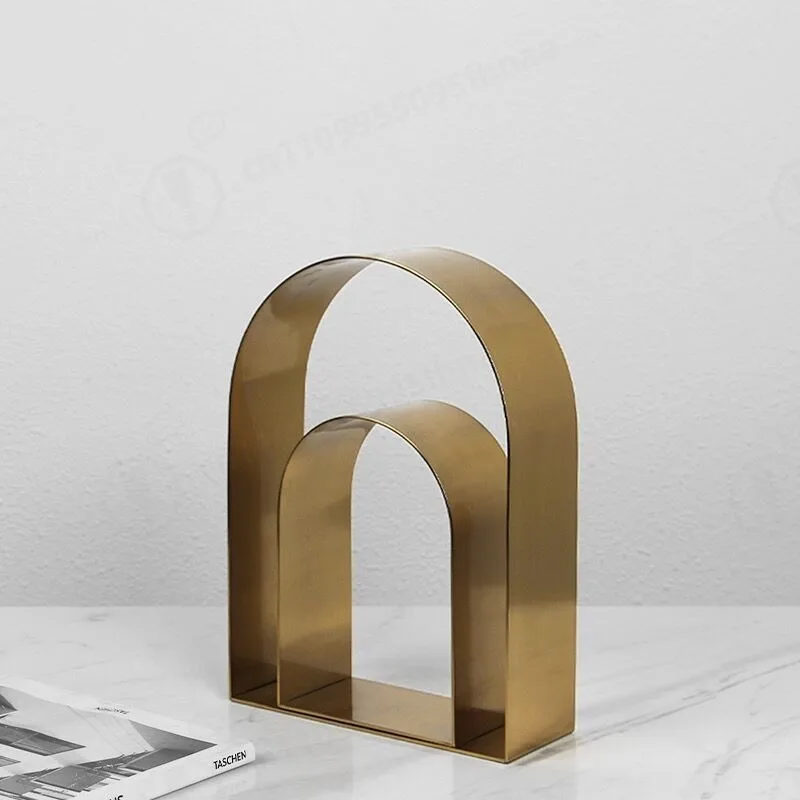 Light Luxury Geometric Arch Metal Sculpture Modern Minimalist Home Decor Ornament for Model Room Entrance Office Decoration