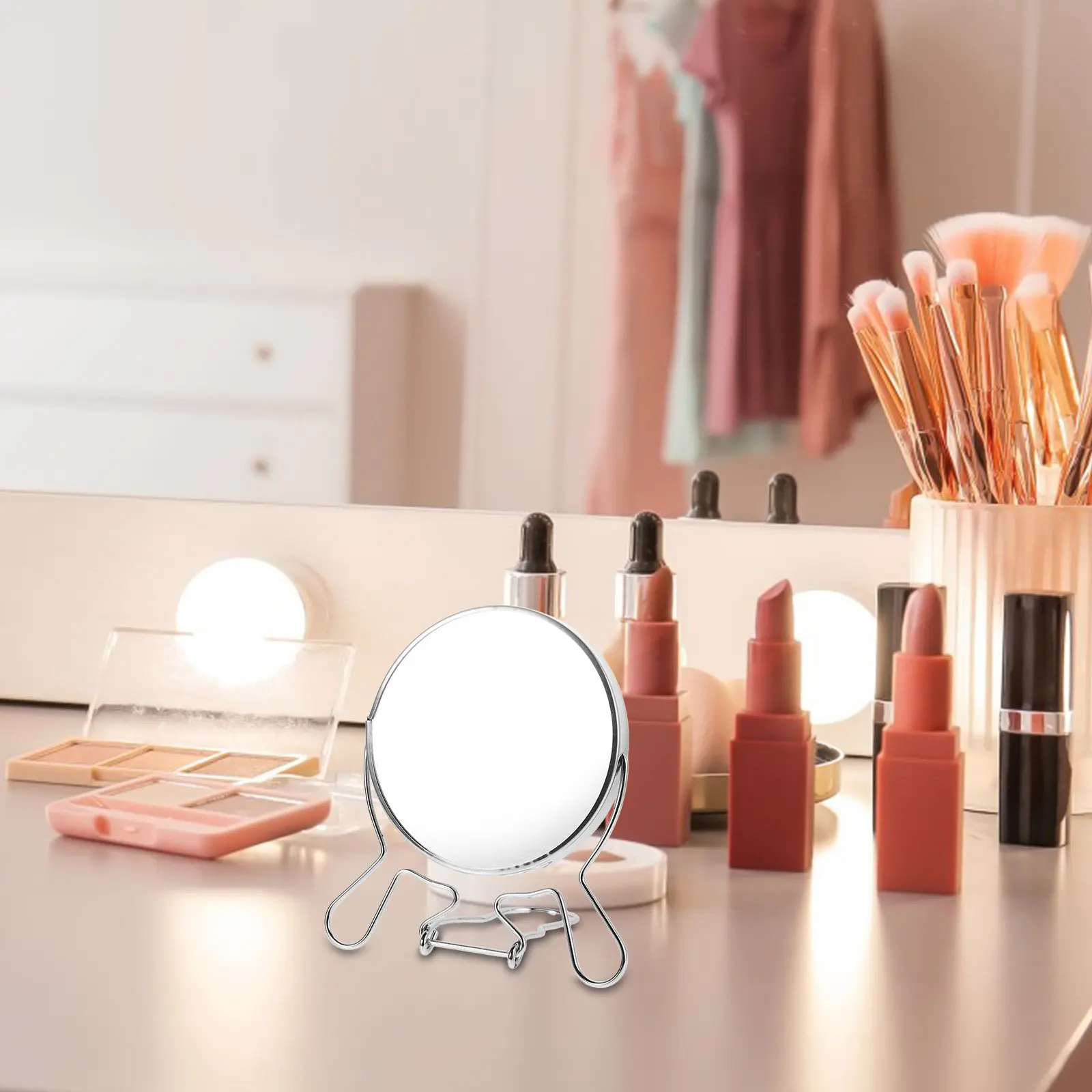 

Round Metal Makeup Mirror with Dual Sides Clear Distortion Free Reflection Rotatable Desktop Vanity Mirror for Dresser Dorm Room