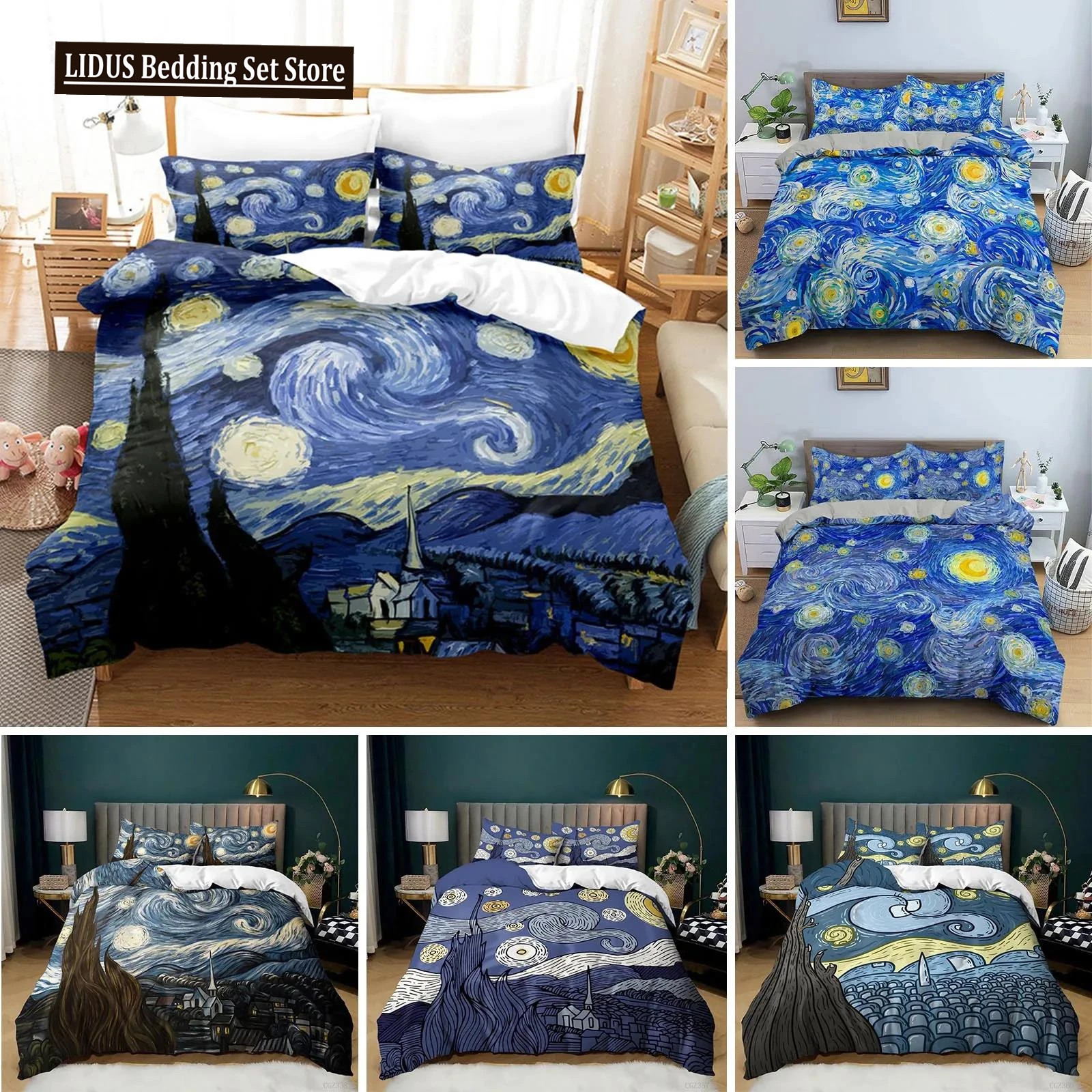 

Starry Night Van Gogh Duvet Cover Set Queen Size,Oil Painting Famous Modern Classic Sky Star Art,Decorative 3 Piece Bedding Set