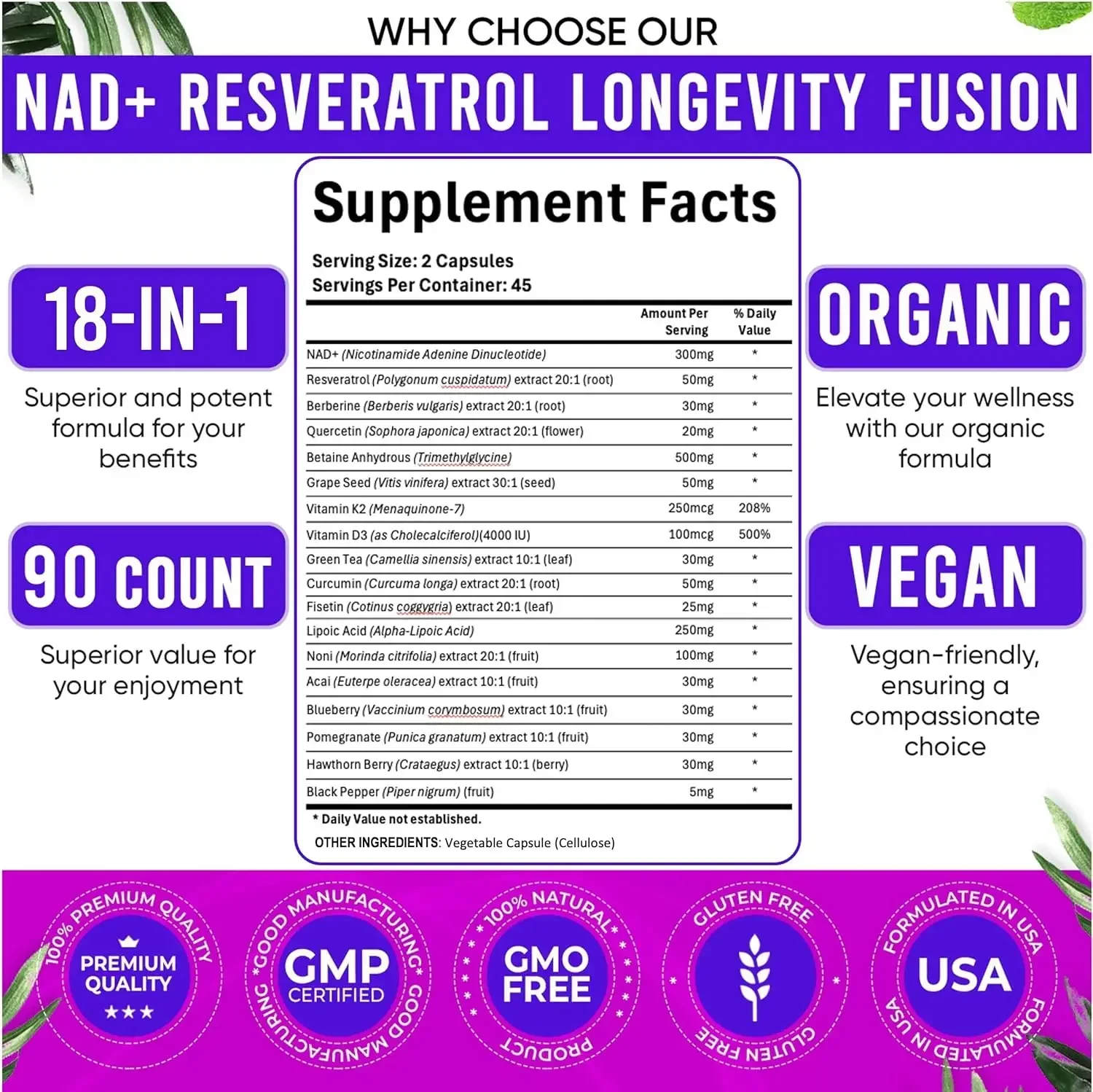 90pcs Nicotinamide Adenine Dinucleotide Supplement - Support Cell Regeneration Natural Energy Focus and Memory,Anti-aging