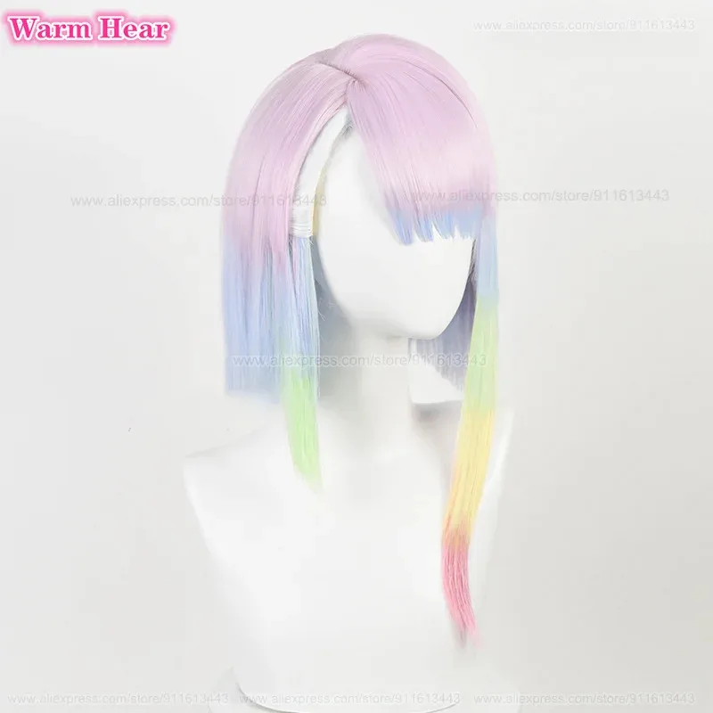 2025 nouvelle haute qualité Anime 45 cm Lucy Cosplay perruque Anime Cosplay multicolore dégradé perruque cheveux résistant à la chaleur Lucy Rebecca perruque ☆ ☆