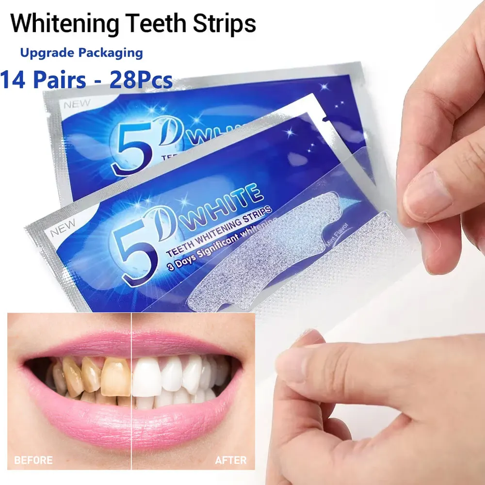 

5D Whitening Teeth Strips Gel Remove Plaque Stains Oral Hygiene Bleaching Fresh Breath White Strips Brighten Tooth 7/14 Pairs