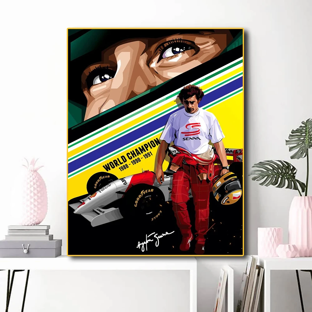 Legend Racing Driver Ayrton Senna Poster Aesthetics F1 Formula One Grand Prix Motorsport Helmet Canvas Print Wall Art Room Decor