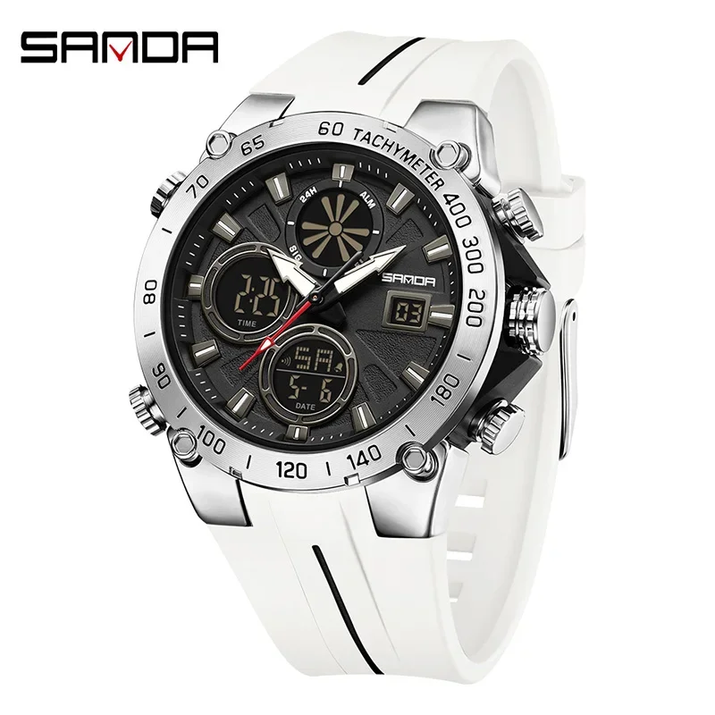 

SANDA мужские спортивные часы водонепроницаемые светодиодные аналоговые цифровые двойной дисплей электронные часы секундомер кварцевые наручные часы