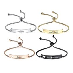 Personalized Engraved Bar Bracelet Custom Name Coordinates Nameplated Adjustable Chain Stainless Steel Jewelry 4 Colors