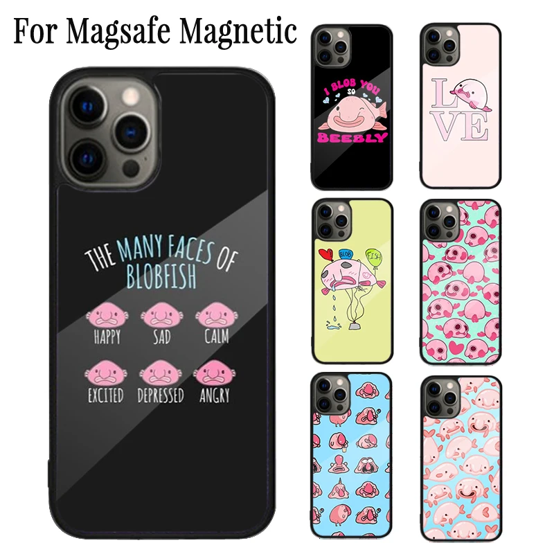 Cute Blobfish Magnetic Phone Case Coque For iPhone 16 15 14 Plus 13 12 Mini 11 Pro Max Magsafe Wireless Charging Cover