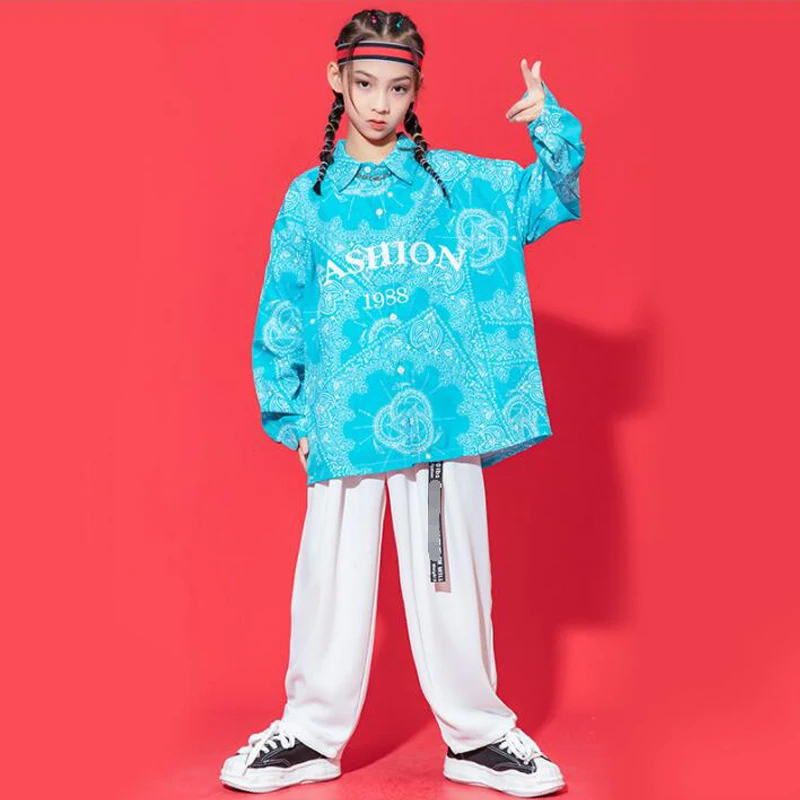 Kids Kpop Clothing For Girls Boys Geometry Print Oversized Print Shirt Top Jazz Streetwear Loose Pants Hip Hop Dance Costumes