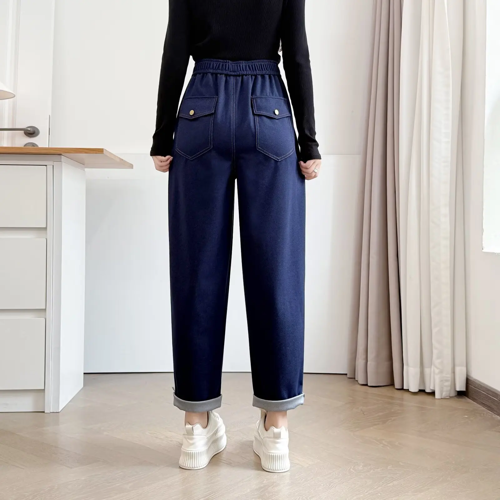 XXXXL moda de talla grande pantalones vaqueros de mujer otoño nuevo estilo Simple cintura elástica un botón Harem pantalones Casual 993