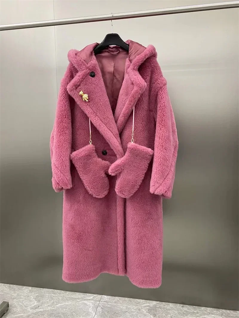 

Max Teddy Coat 62% Альпака 26% шерсть 12% шелковое пальто зимнее утепленное женское пальто с капюшоном