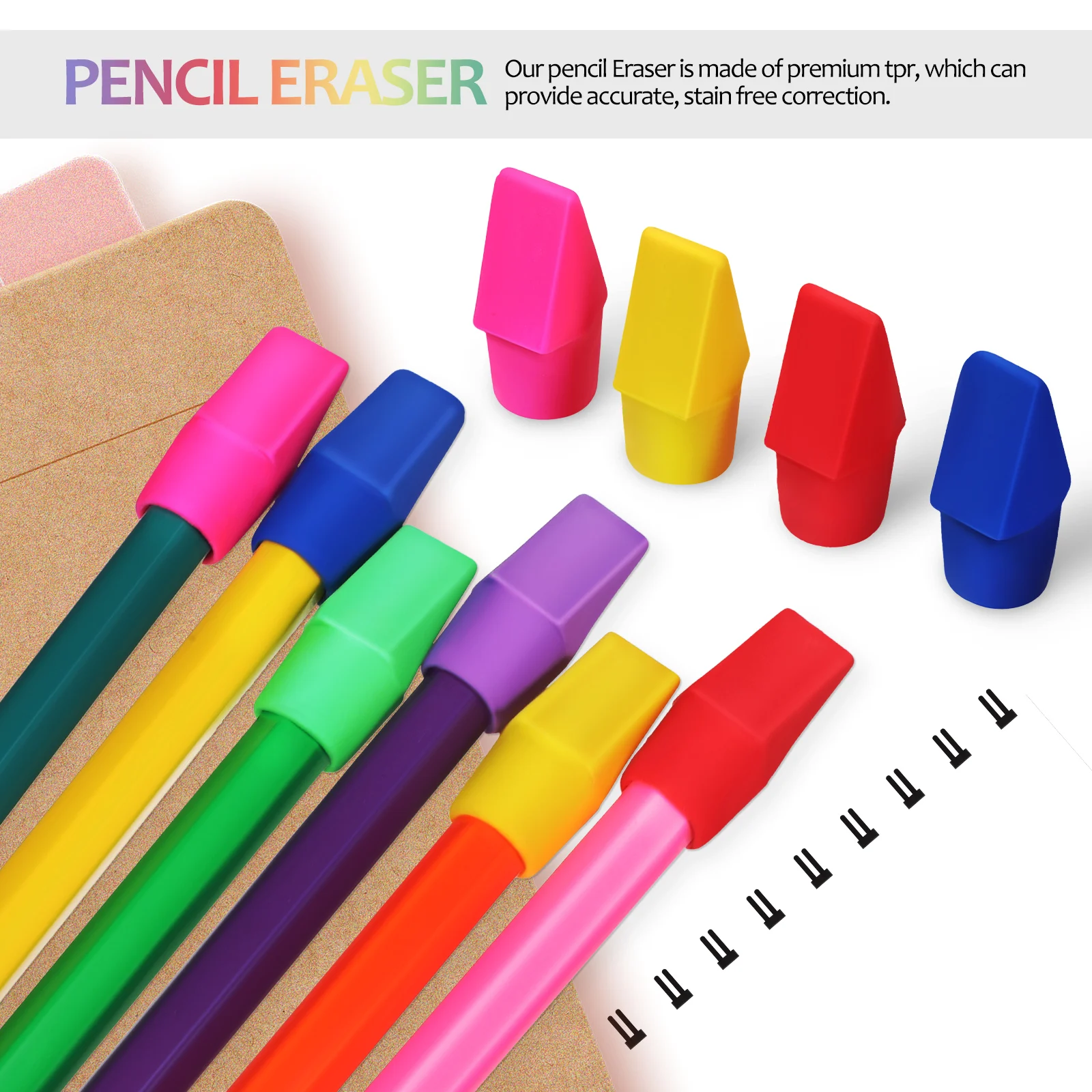 

120pcs Pencil Top Erasers Bulk Mixed Colors Stationery Kids Girls Students Smudge Free Corrections Premium TPR Material Fits