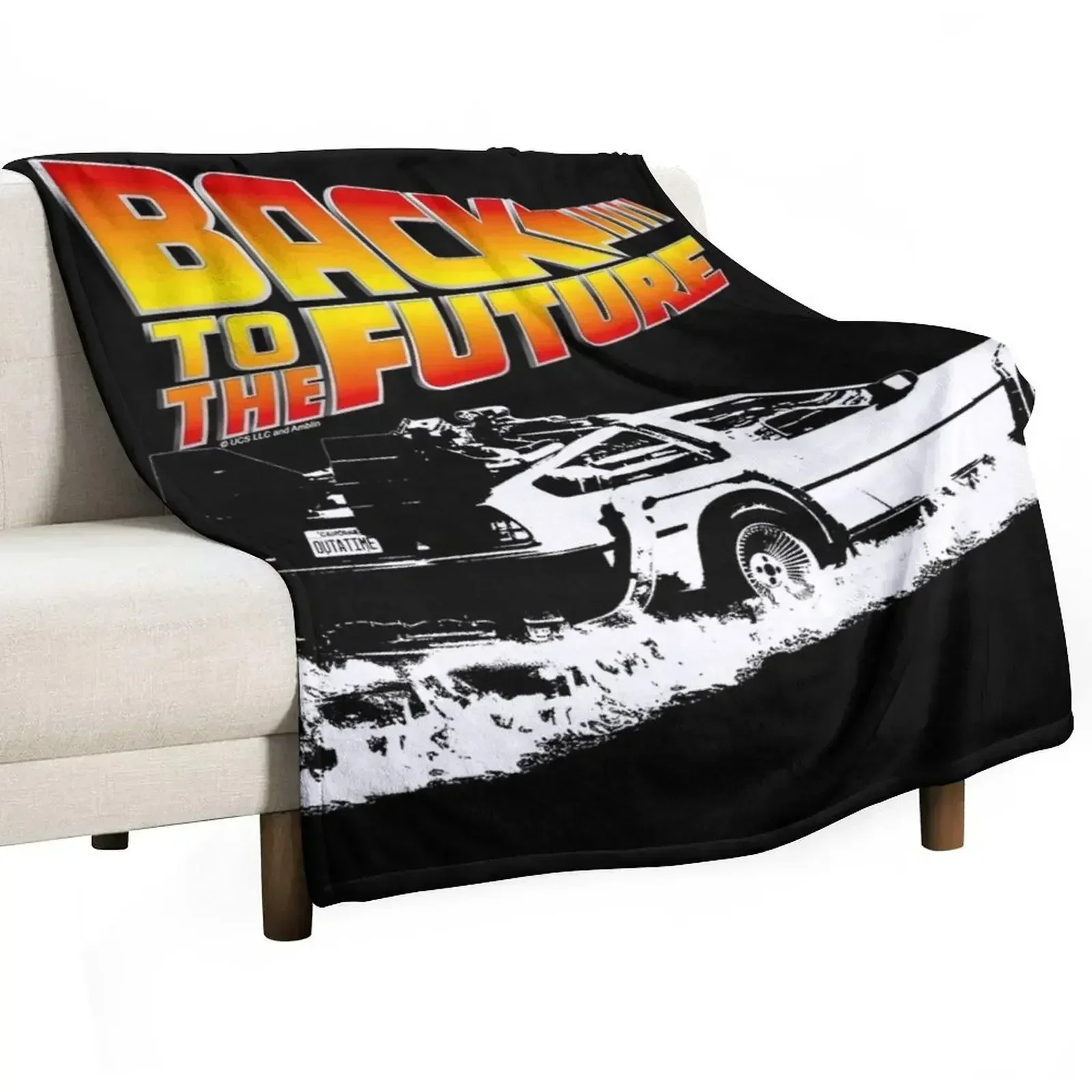 Back to the Future - DeLorean Fire Tracks White Stencil Fan Art Throw Blanket Luxury Thicken Bed Fashionable Blankets