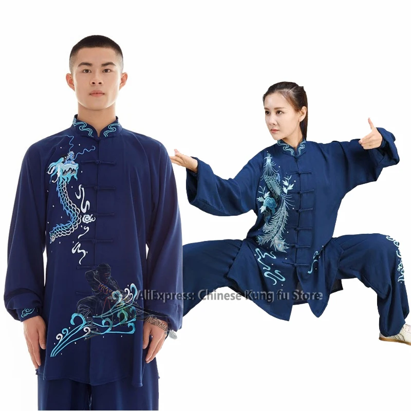 Navy Blue Embroidery Tai Chi Suit Kung Fu Wing Chun Summer Martial Arts Uniform Custom Make Wushu Competition Suits