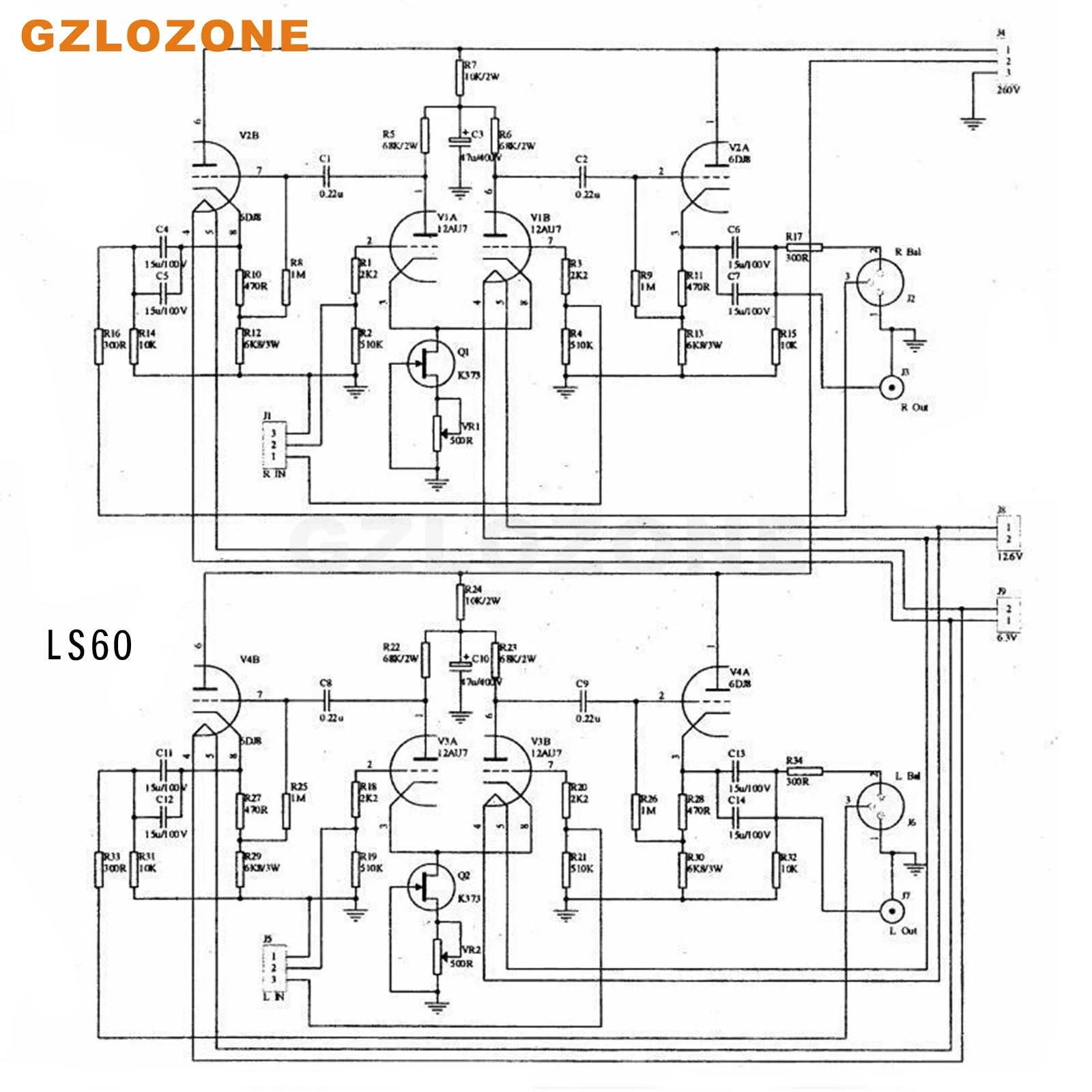 GZLOZONE HIFI LS60 Balanced 6DJ8+12AU7 Tube Preamplifier Bare PCB