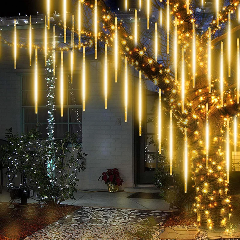 Solar LED Meteor Shower Lights Outdoor Garden Falling Raindrop String Lights Decor Waterproof For Patio Street Balcony