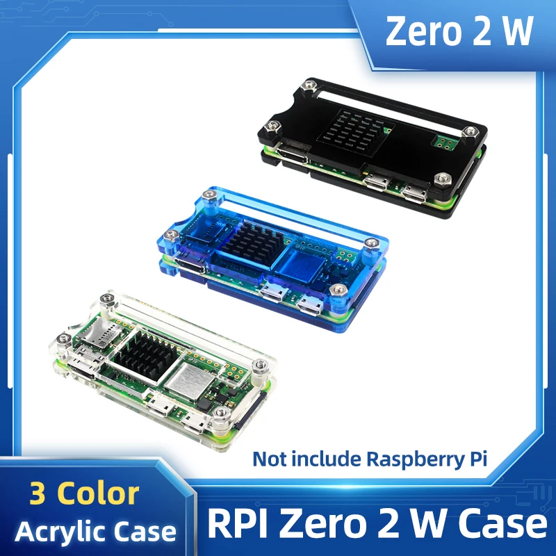 Raspberry Pi Zero 2 W Acrylic Case Clear Black Blue Shell Optional Passive Cooling Heat Sink  for Raspberry Pi Zero 2 W