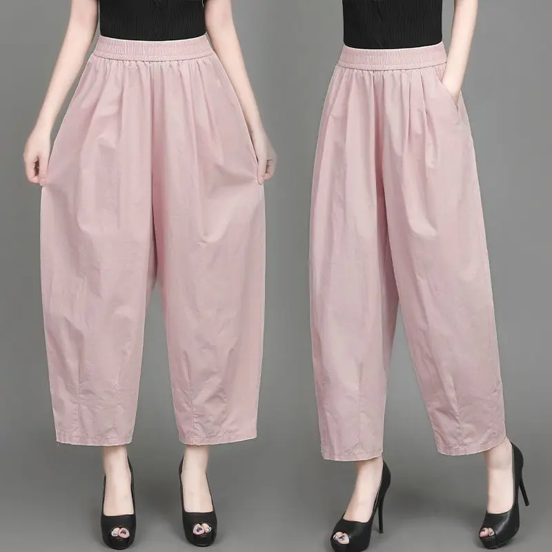 Lose Hohe Taille Neun Punkt Baumwolle Casual Hosen frauen Sommer Neue Sle Laterne Hosen Dünne Wirkung Leichte