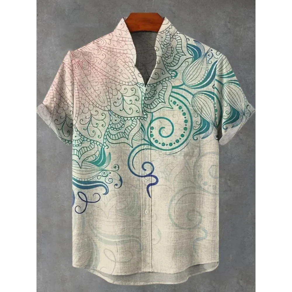 

Мужская летняя рубашка с короткими рукавами из удобной ткани с короткими рукавами и принтом в стиле ретро, повседневная уличная мода