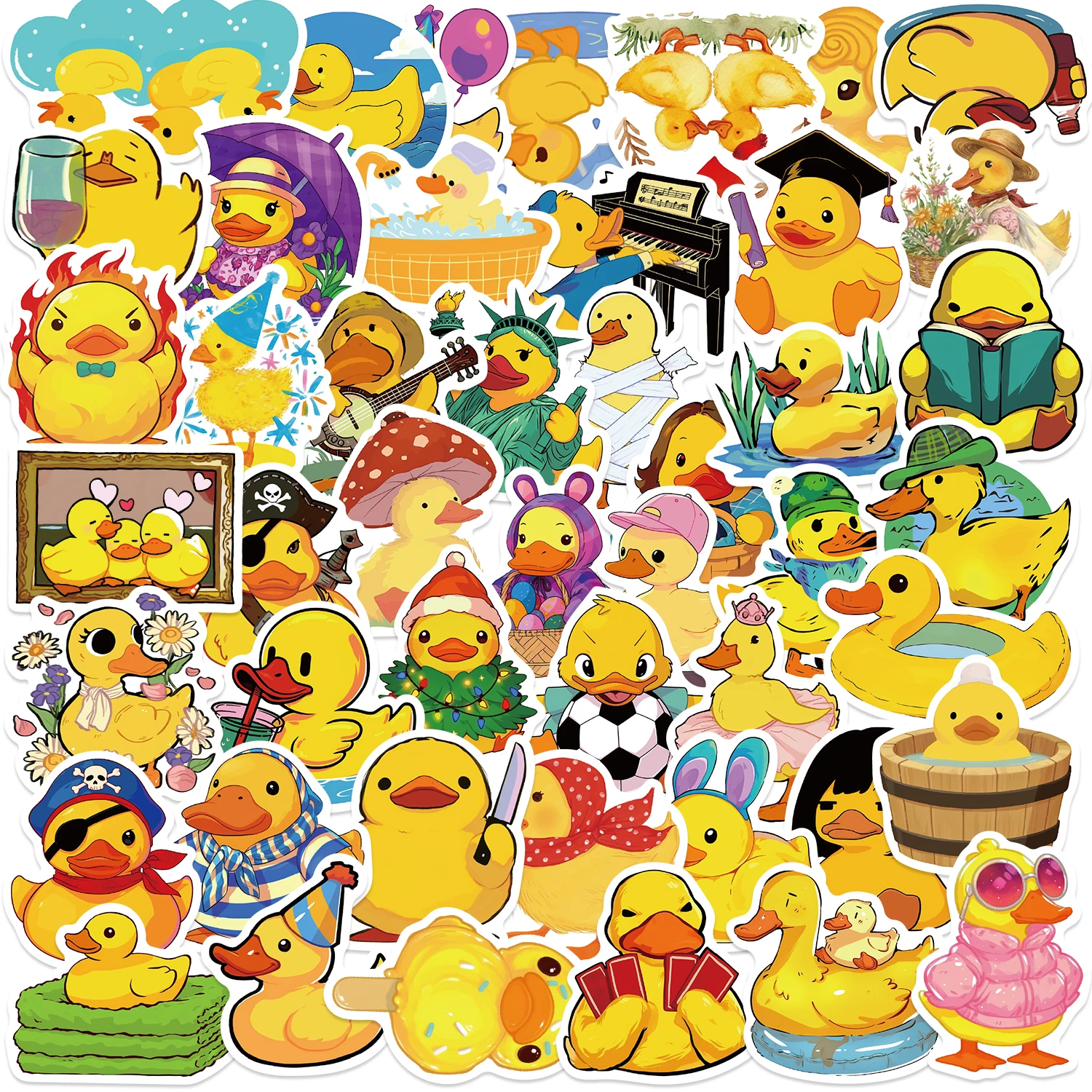 50pcs Cartoon Little Yellow Duck Graffiti Sticker Toy For DIY Scrapbook Phone Fridge Laptop Luggage Car Waterproof Sticker Decal