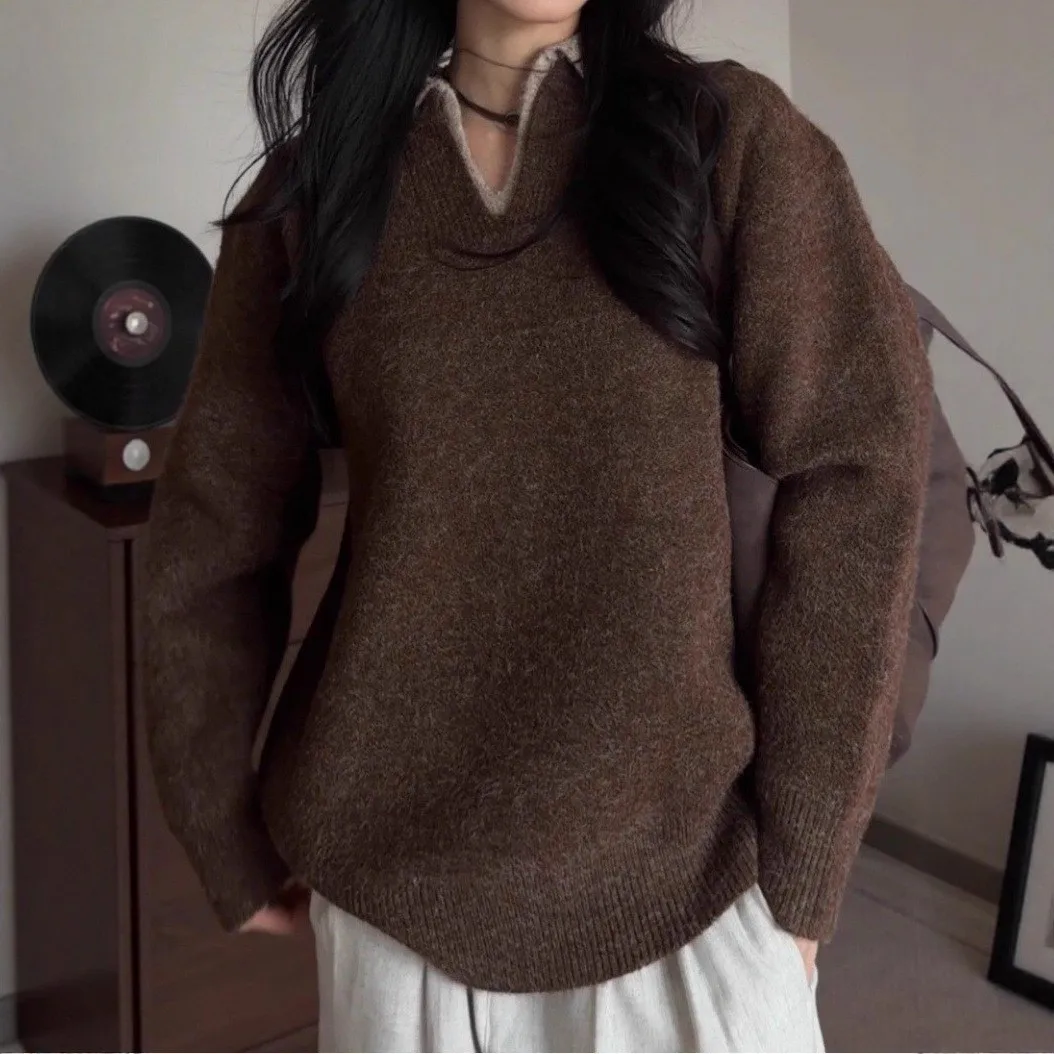 

Мягкий уютный вязаный свитер с V-образным вырезом, винтажная внутренняя одежда, женский повседневный модный легкий безумичный трикотаж в стиле ретро