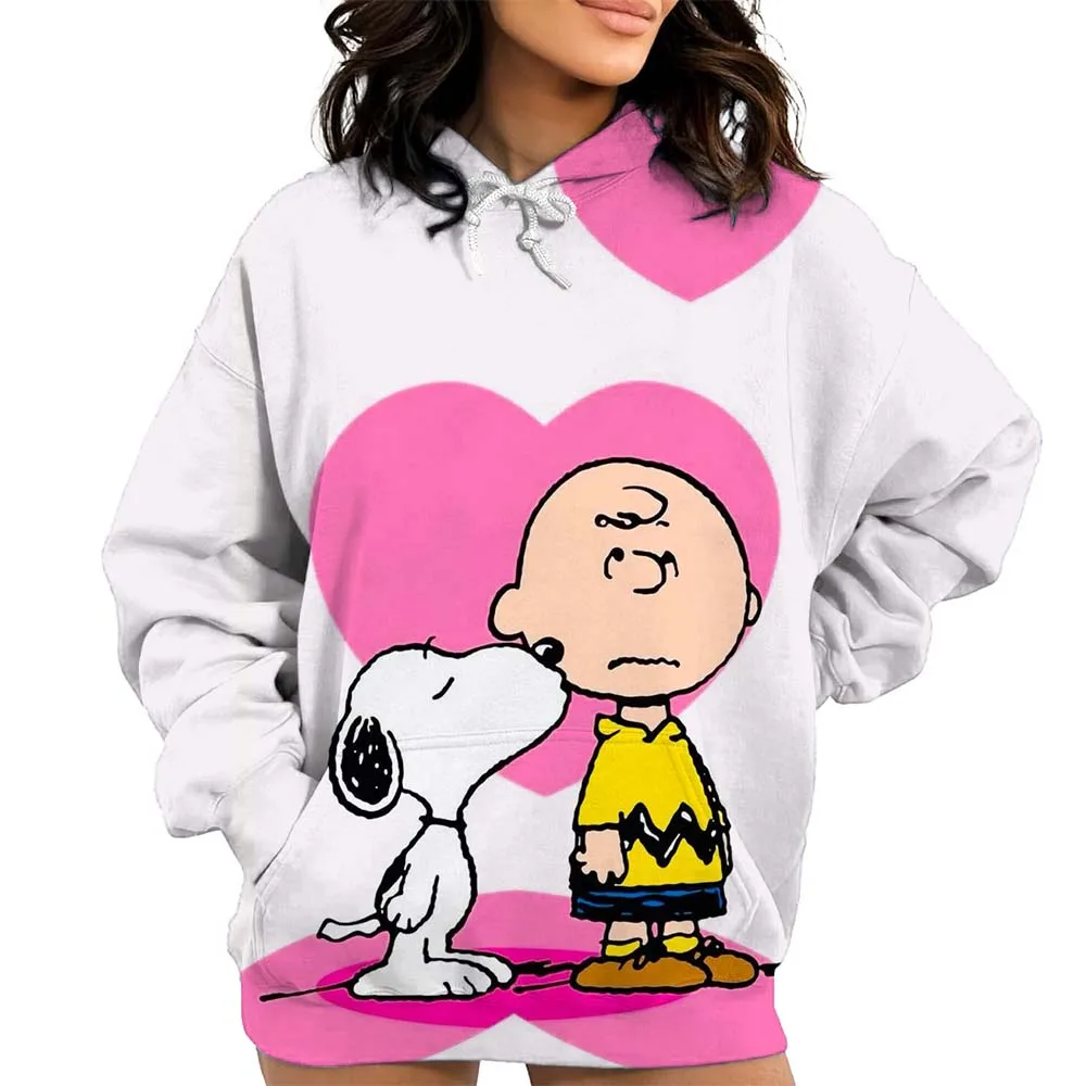 Allentato, girocollo, pullover, felpa con cappuccio da donna Snoopy Cute Kitty Autunno/Inverno maglione stampato da donna maglione con cappuccio casual alla moda