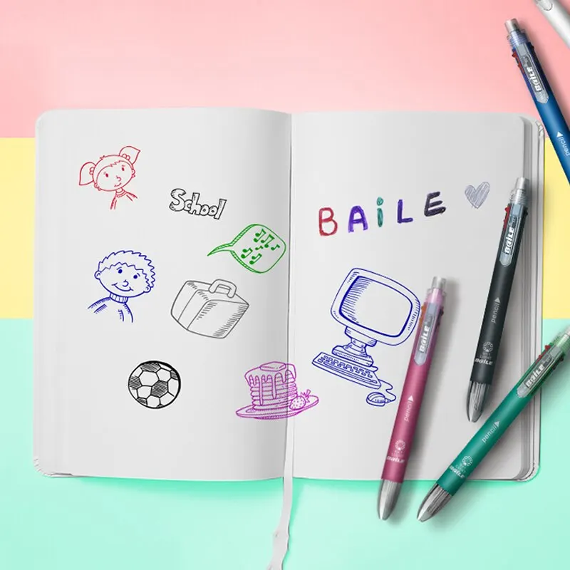 6-in-1 Creative Multicolor Ballpoint Pen Push Type Pens Multifunction Personality Six Colors Press Pens School Office Supply