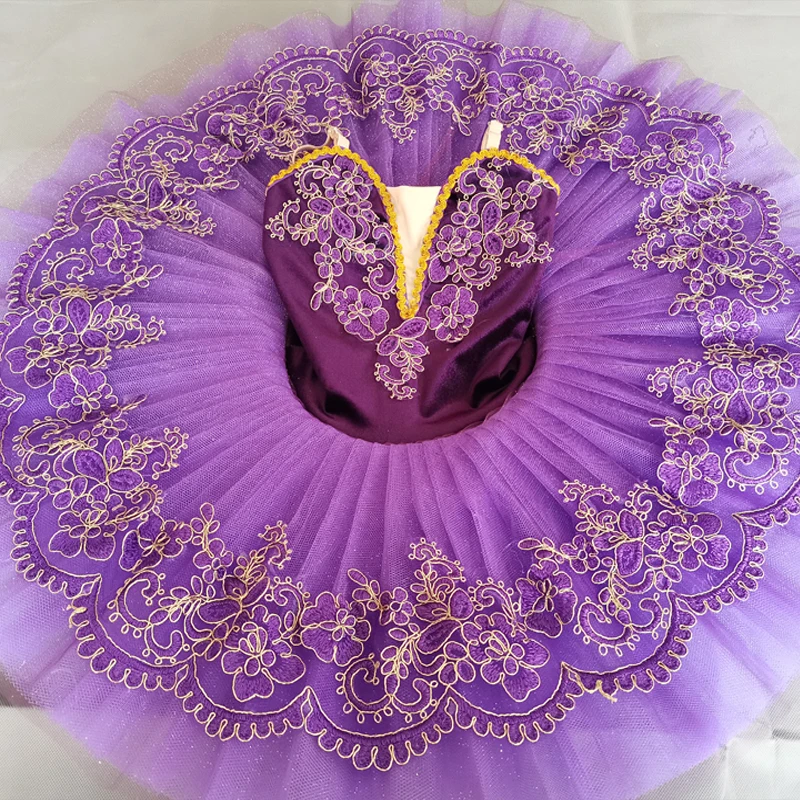 Girls Ballet Professional Tutu Dress Purple Adult Swan Lake Pancake Ballerina Stage Costumes Dance Ballet Leotard Tutu Dress