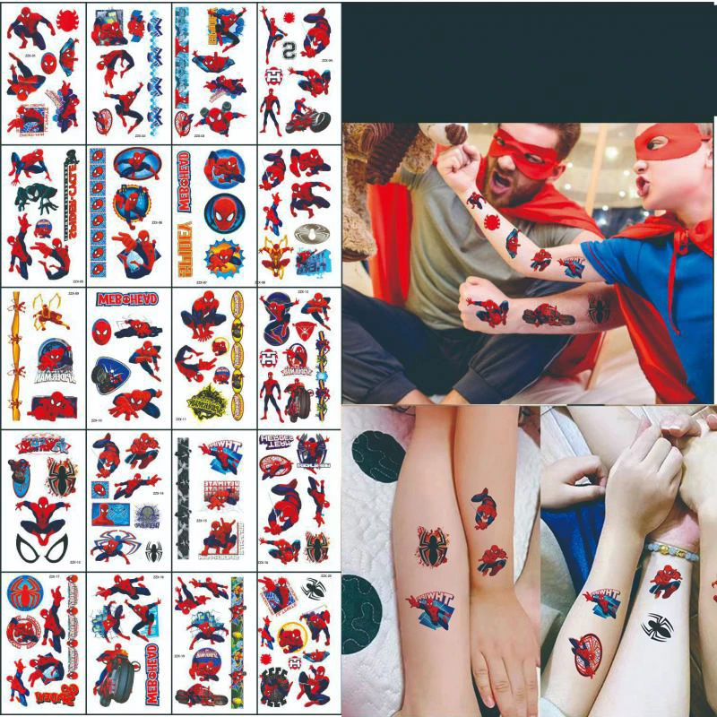 20 قطعة/المجموعة/مجموعة من ملصقات الوشم المؤقت مارفل سبايدر مان، وشم كرتوني كهدية عيد ميلاد، ملصق تاتو فني مزيف للجسم #1
