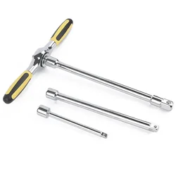 1pc 1/4 3/8 1/2 Inch Ratchet Wrench Hexagon Socket Wrench T Type Torque Wrench Bike Tools Detachable Handle Spanner Hand Tool