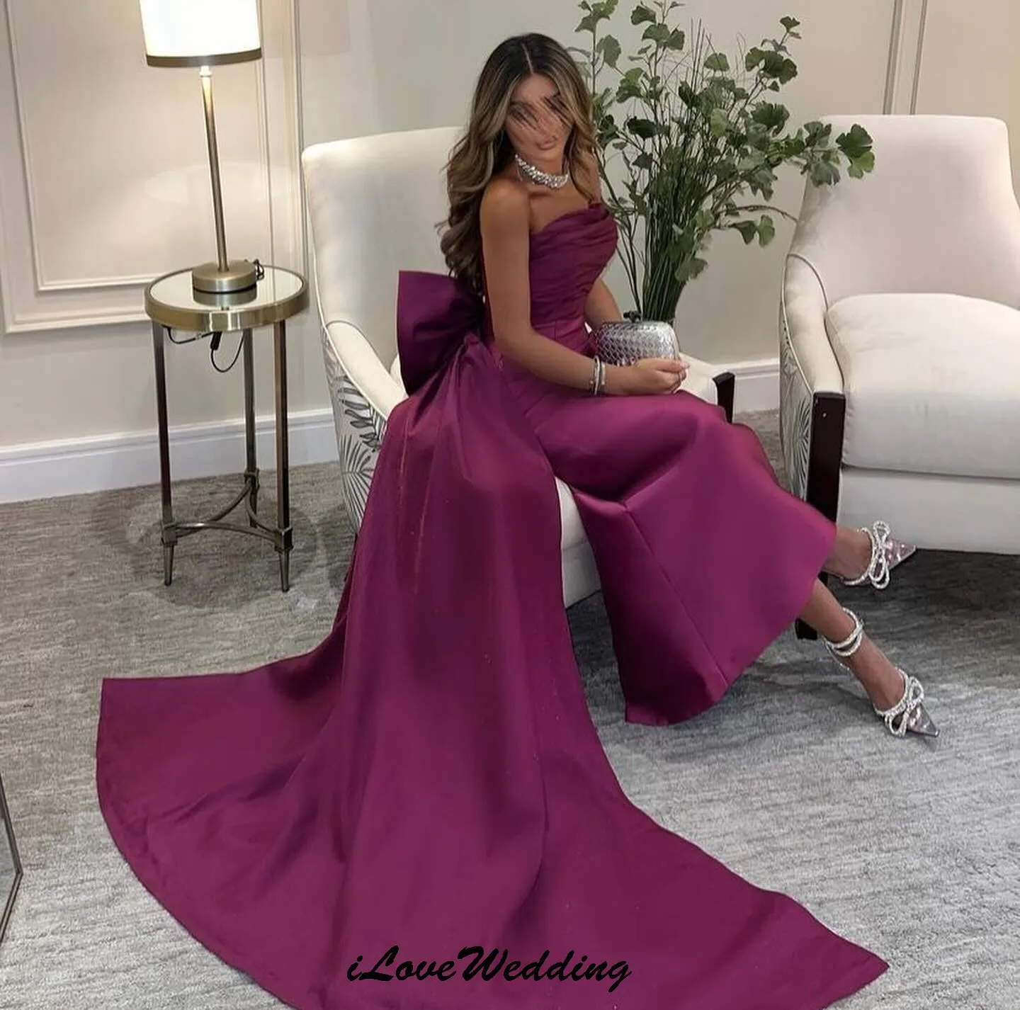 Trägerlose fuchsiafarbene Abendkleider 2025, elegante Meerjungfrau-Bänder, knöchellang, Zählzug, Hochzeitskleid für Frauen, individuell gestaltet