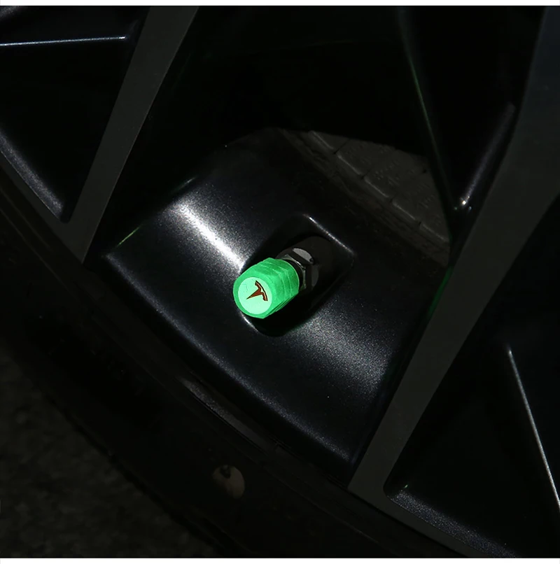 4 قطعة سيارة مضيئة الإطارات صمام قبعات الإطارات الفلورسنت اكسسوارات ل تسلا رودستر نموذج 3 Y S X Juguete لفائف Bonina Cybertruck #6