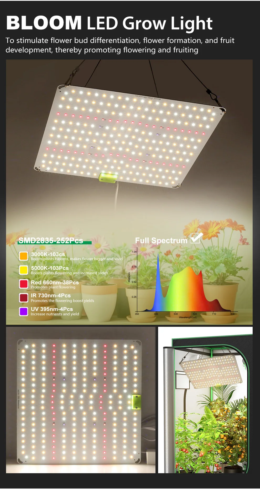 Vollspektrum Veg & Bloom SMD2835 3000K 5000K IR UV LED Pflanzenlampe für Gewächshaus Hydrokultur Pflanzen Blumen Setzlinge – Detail 3