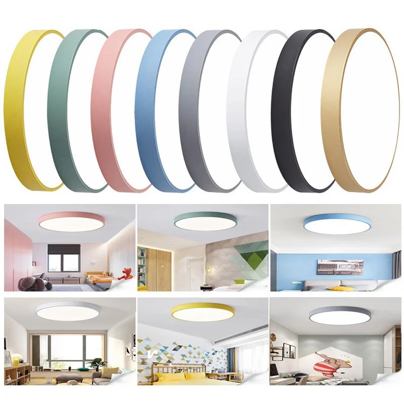 

DINDALLED LED Modern Ceiling Lamp Macaron Color Round Ceiling Light for Living Dining Room Aisle Bedroom Decor Lighting Fixture