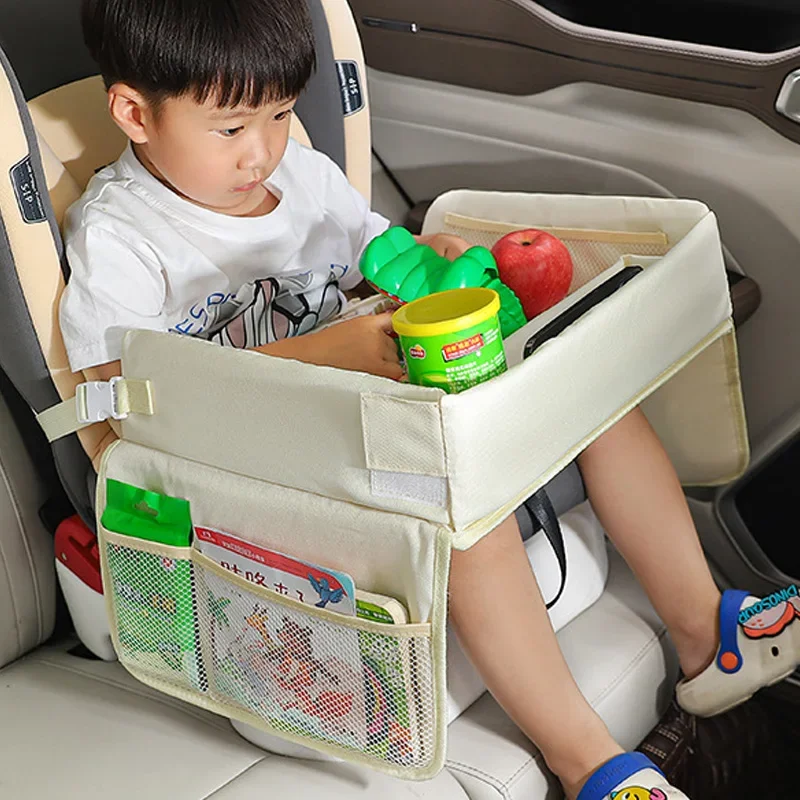 Organizador de almacenamiento para asiento de coche de bebé, bandeja de viaje multifuncional, oso, conejito, seguridad para niños