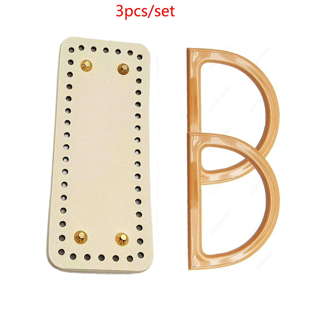 3Pcs D-Shaped Knitting Bag Handles, Handmade Knitting Bag Handles, Yarn Bag and Wallet Making, Suitable for Crochet Bags, Straw Beach Bags, Suitable for DIY Handbags and Wallets, for Knitting Enthusiasts