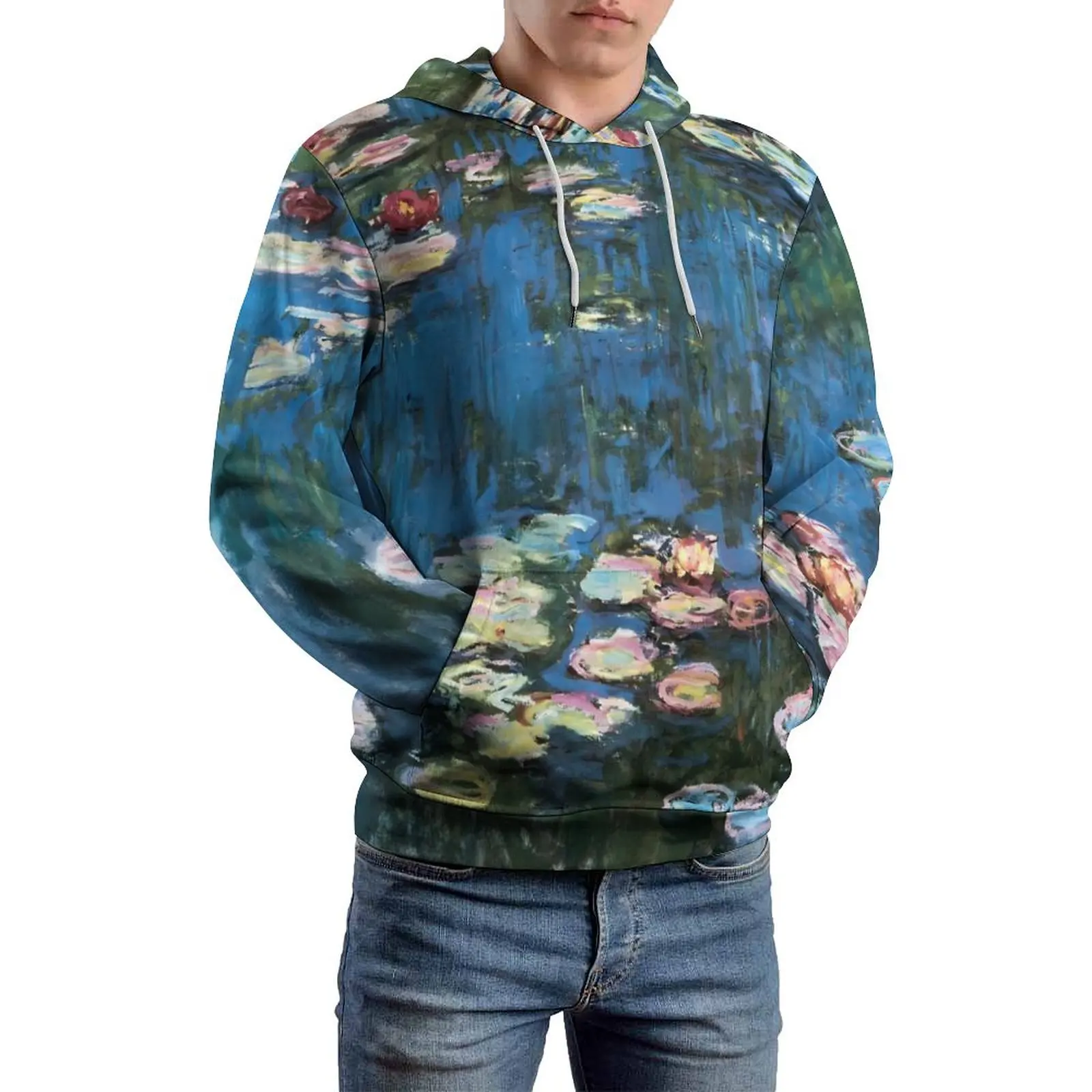 Water Lily Loose Hoodies Claude Monet Street Wear Hoodie Men Long-Sleeve Cute Design Sweatshirts Plus Size