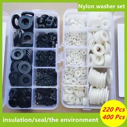 220/400Pcs M3 M4 M5 M6 M8 M10 M12 Plastic Nylon Flat Washer Plane Spacer Insulaton Gaskte Washer Nylon Gasket Ring Kit