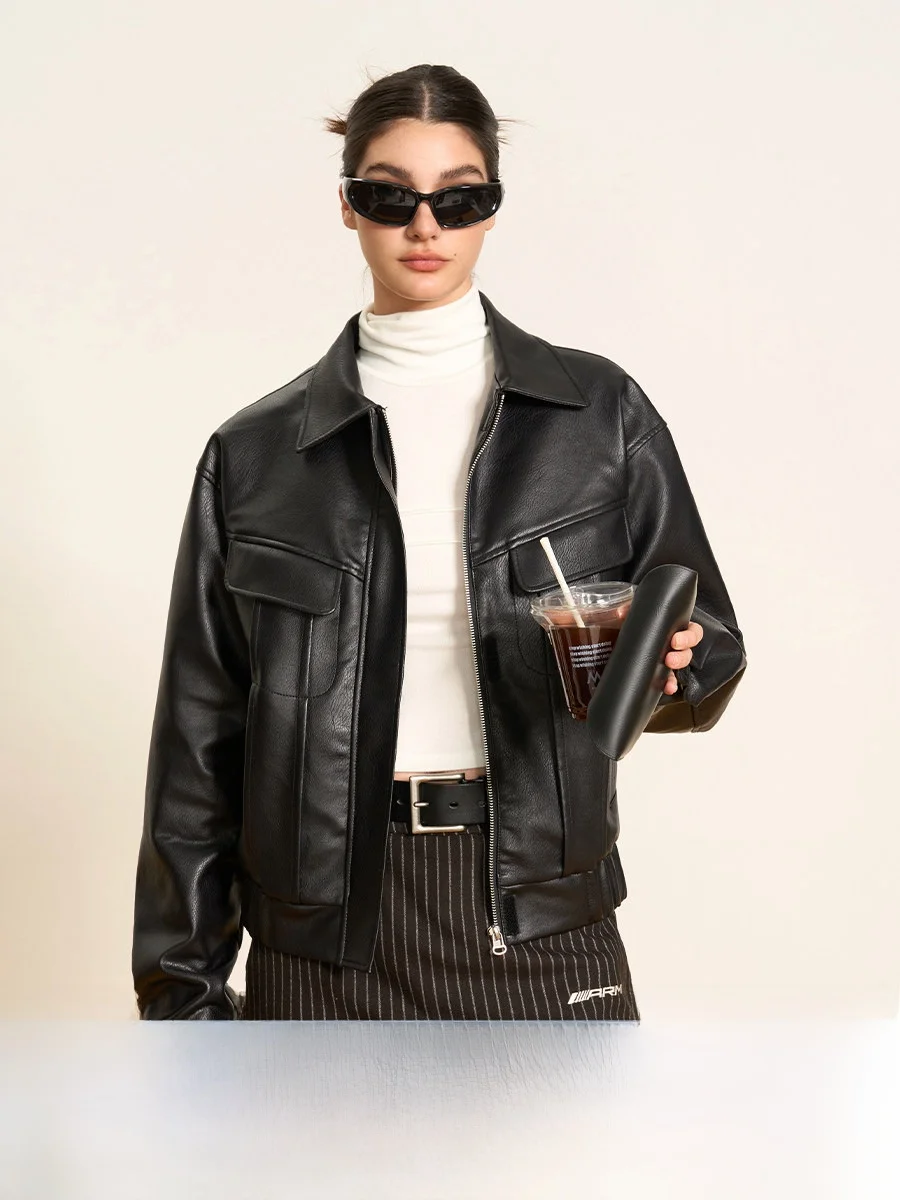 

Ariseism American Style Retro Short Leather Jacket Women's 2026 Spring New Small Size Motorcycle Leather Jacket Street Style ...