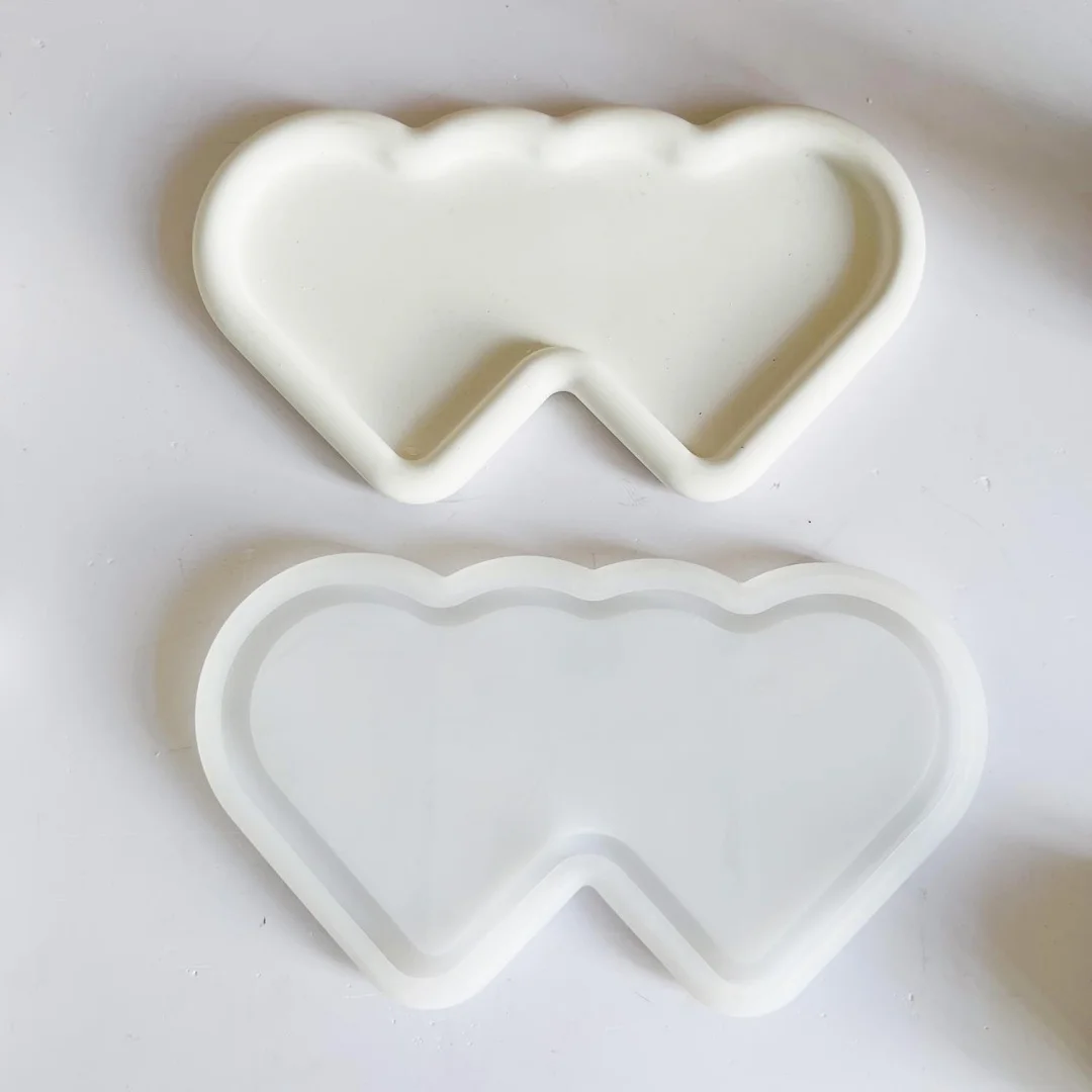 Big Cloud Irregular Tray Silicone Mold Double Heart Plate Gypsum Epoxy Resin Cement Storage Desktop Decoration Mould