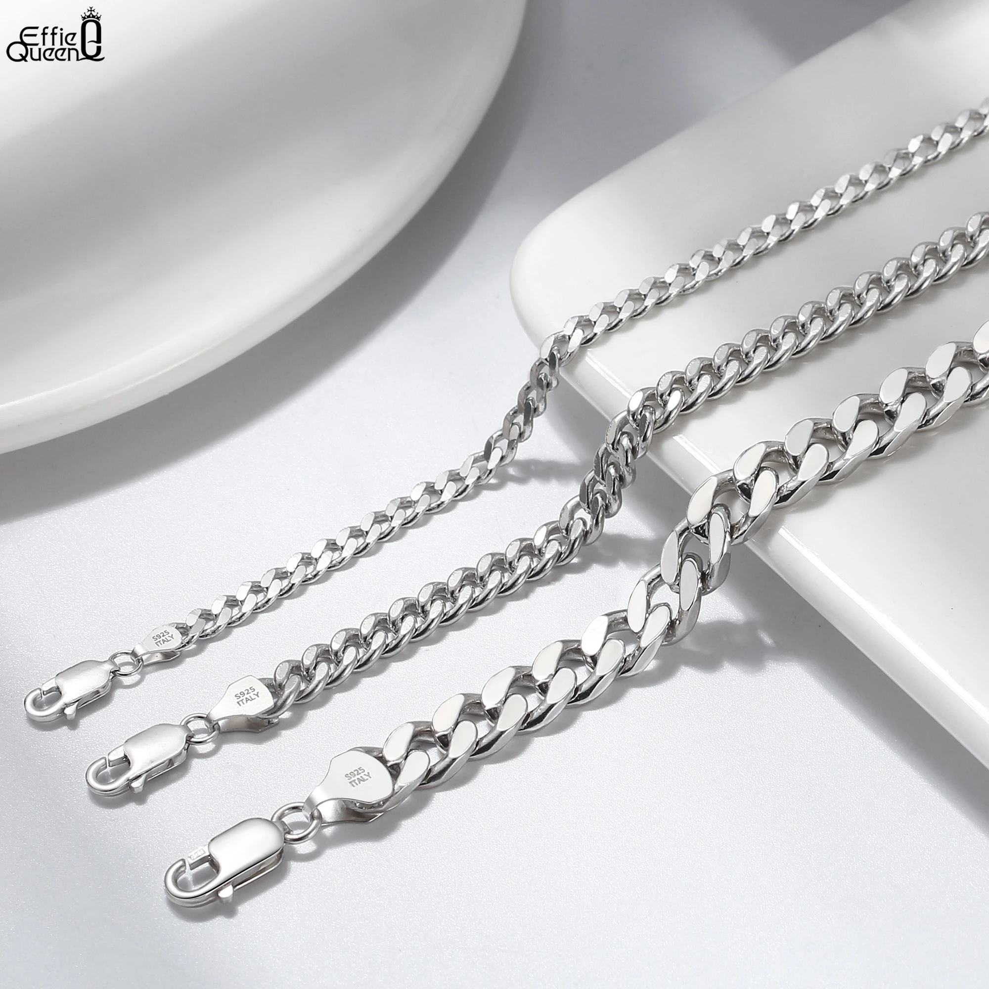 

EFFIE QUEEN 100% 925 Sterling Silver 18k Gold 3.6mm Cuban Chain Bracelet Simple Hand Chain Banquet Party for Men, Women SB104
