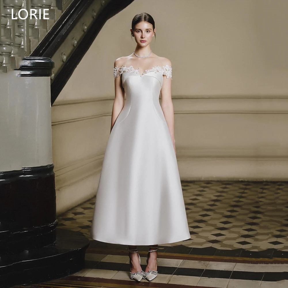 

LORIE Elegant Satin Party Dresses Appliques Off The Shoulder Evening Prom Dress Simple A-Line Prom Gowns Customized